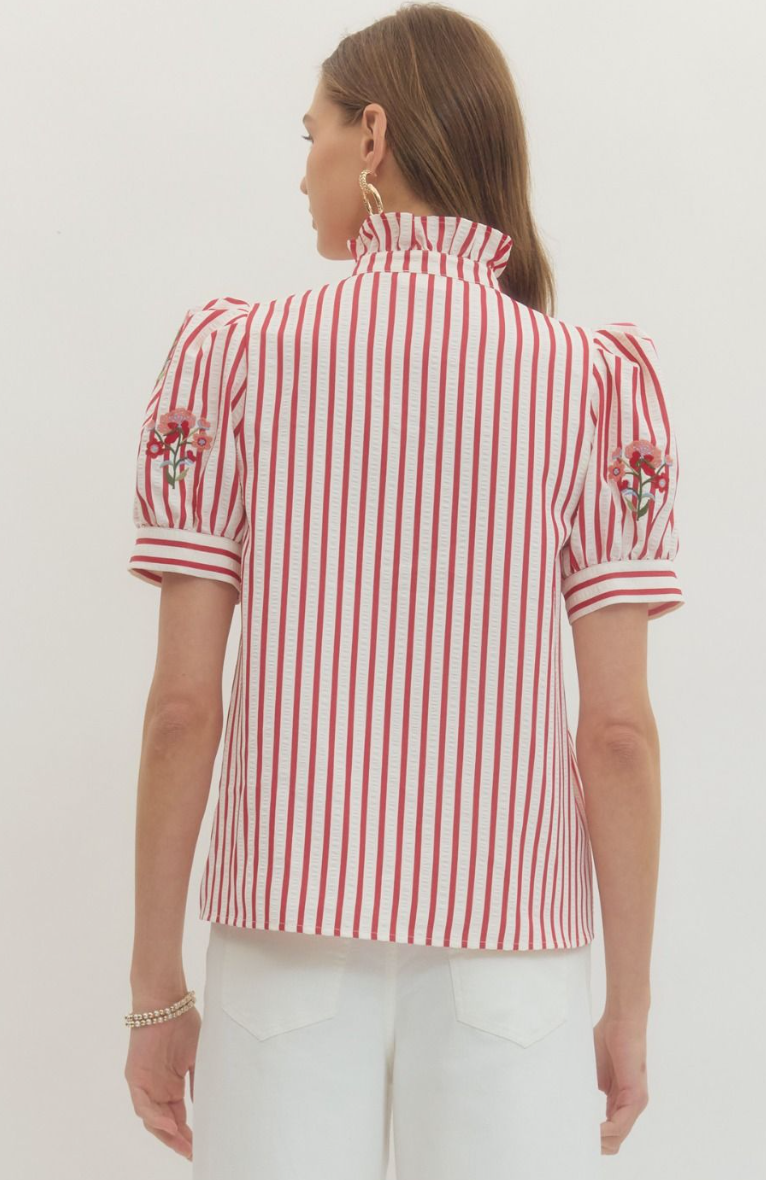 Striped Short Puff Sleeve Top