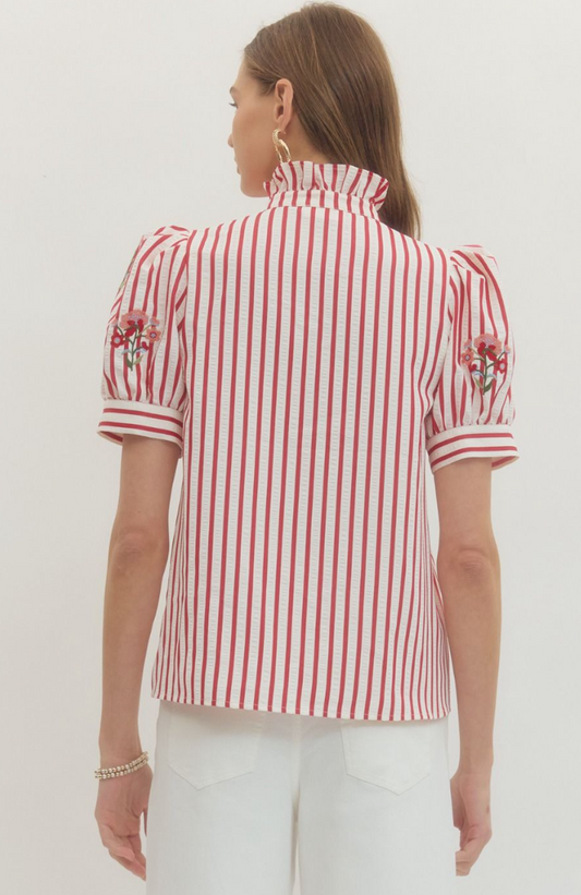Striped Short Puff Sleeve Top