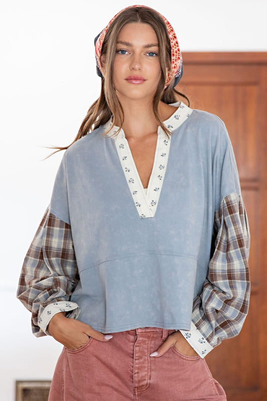 Mineral Washed Plaid Top