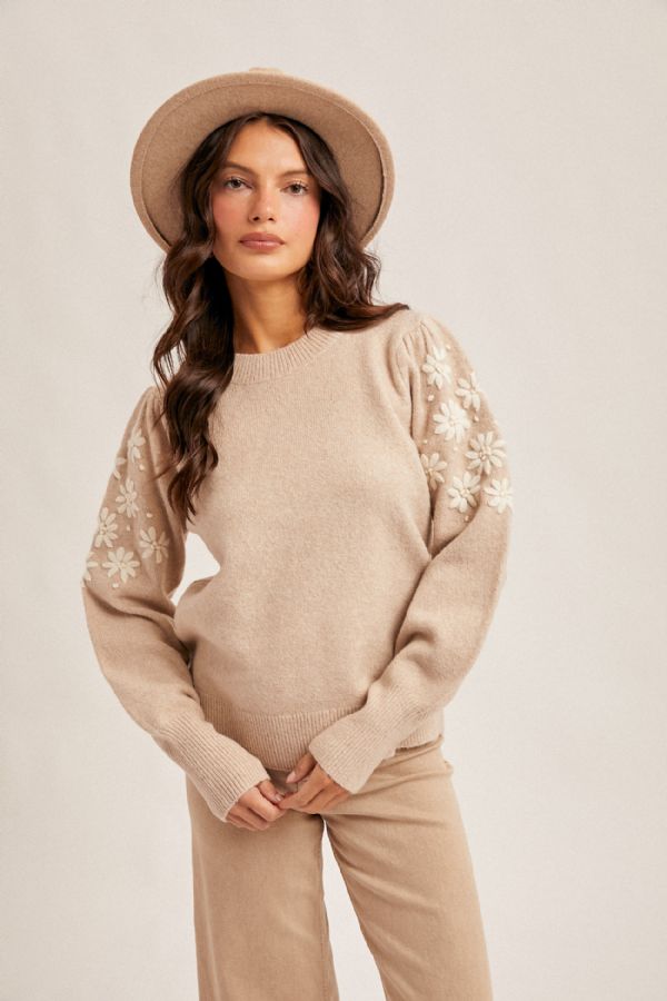 FLORAL EMBROIDERY BUBBLE SWEATER