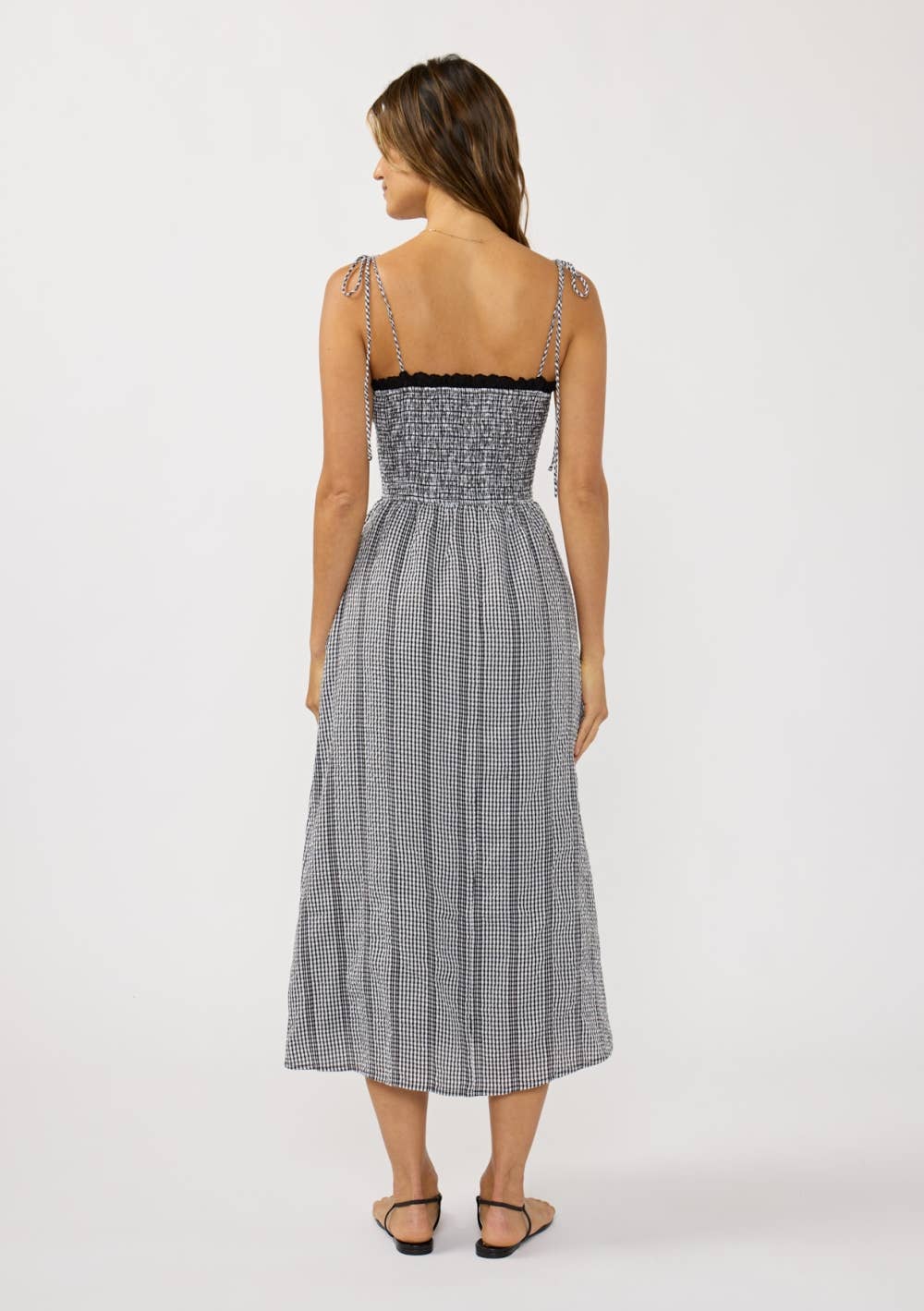 Smocked Gingham Midi Dress