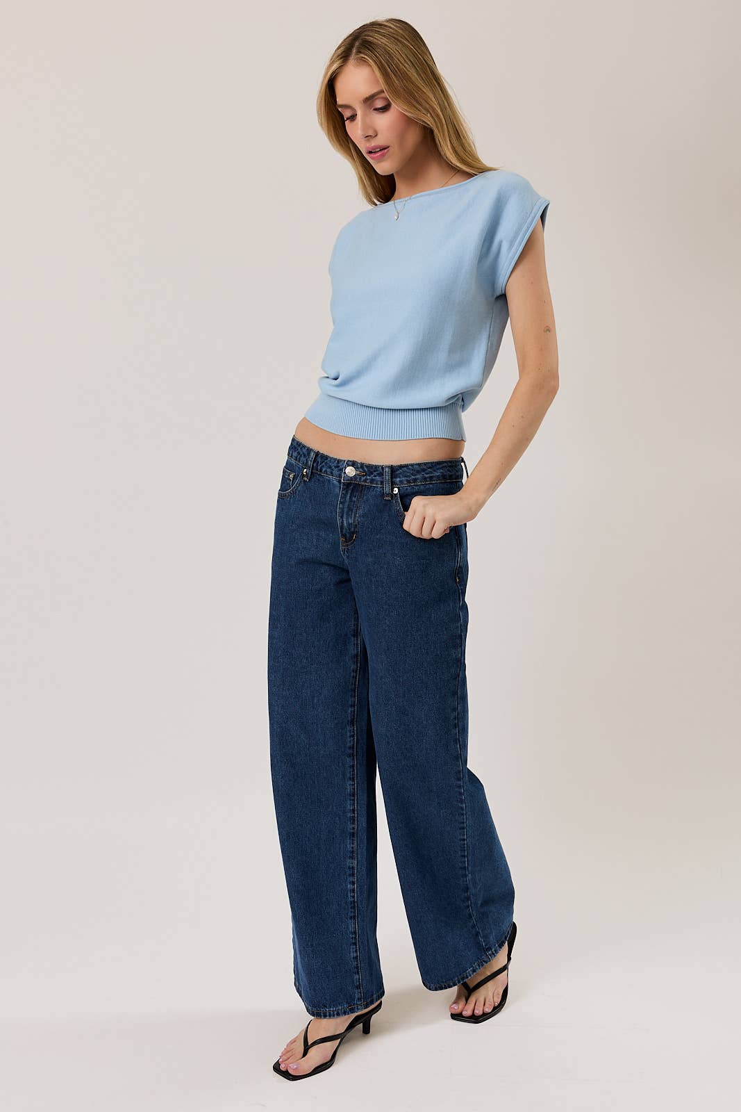 BOAT NECK WIDE SHOULDER KNIT TOP