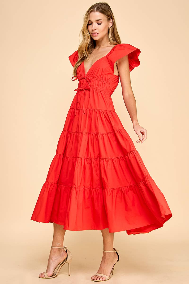 Ruffled Shoulders Midi Dress