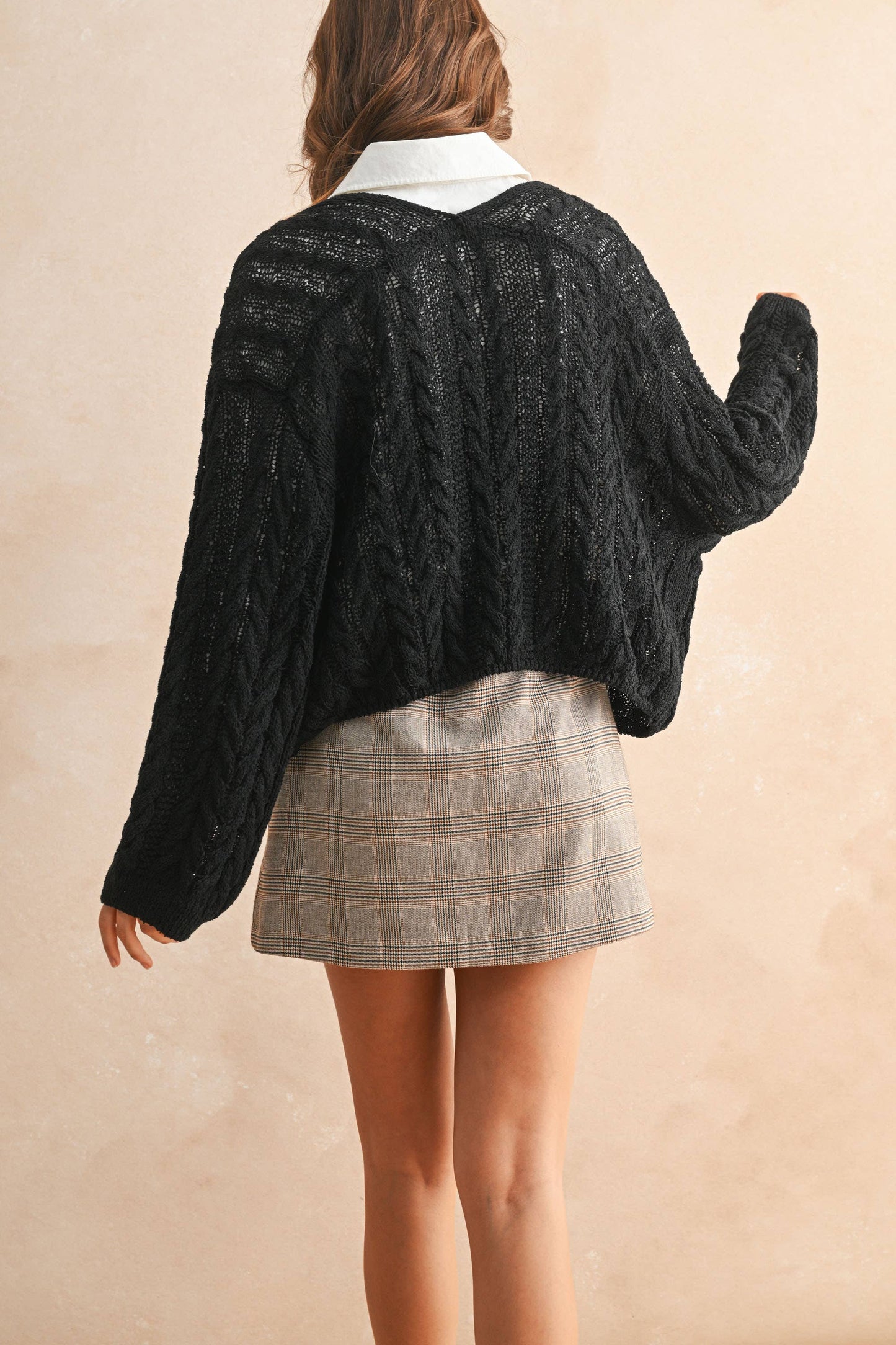 LIGHT WEIGHT CABLE KNITTED CARDIGAN