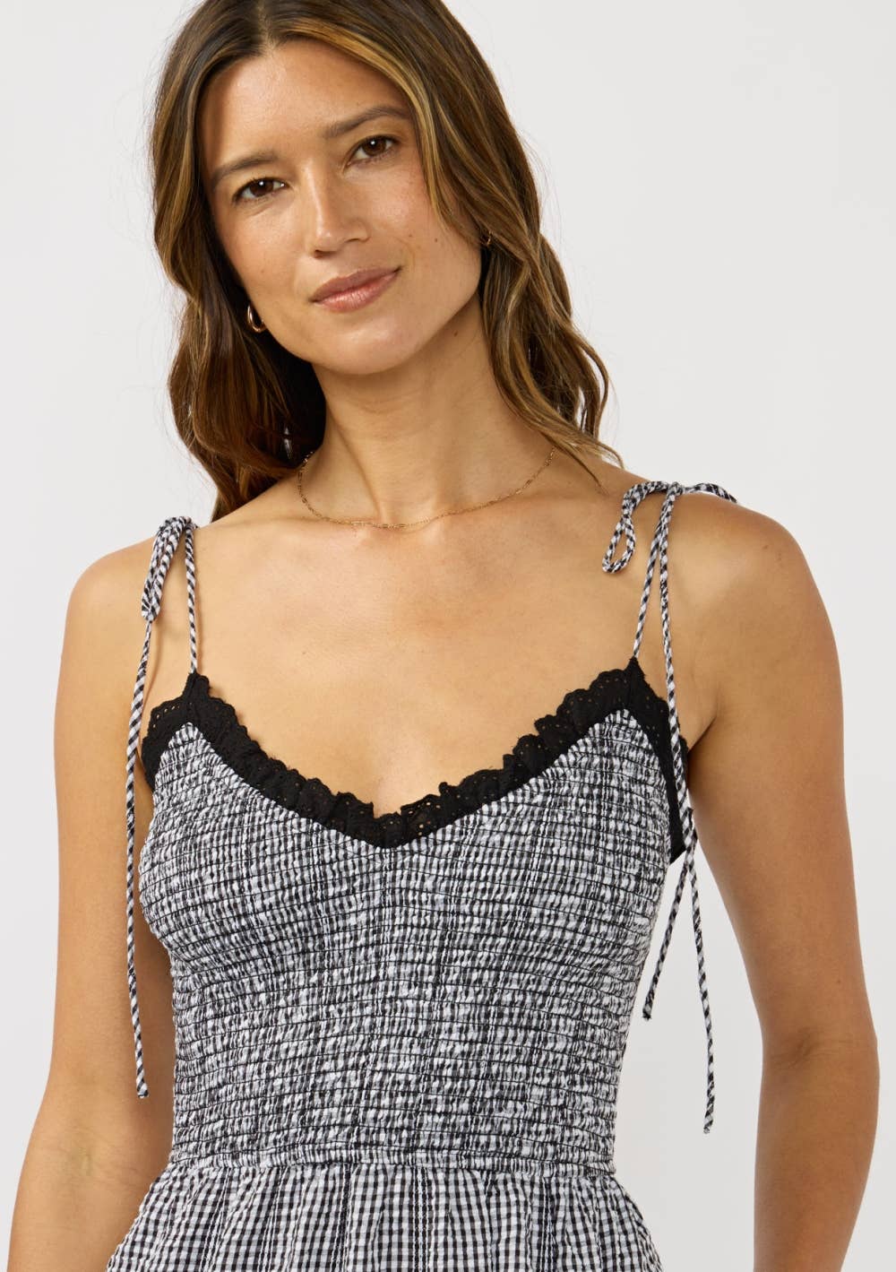Smocked Gingham Midi Dress