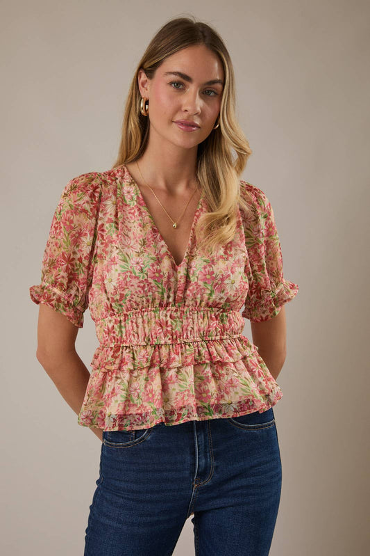 V NECK RUFFLE TOP