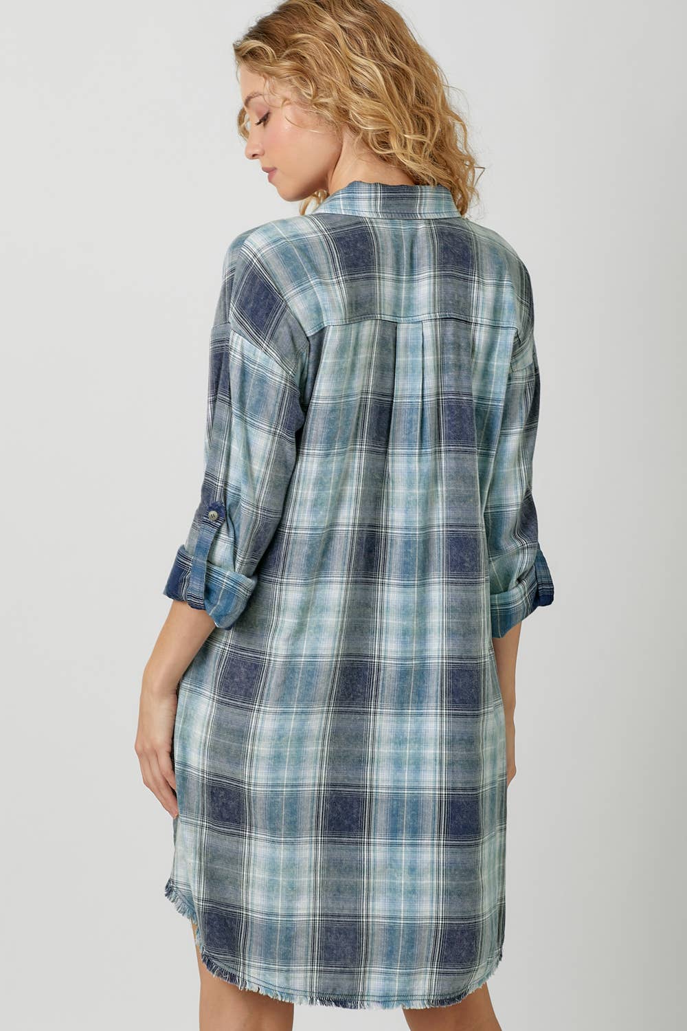 Washed Plaid Shirt Dress
