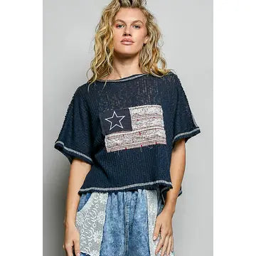 American Flag Patch Top