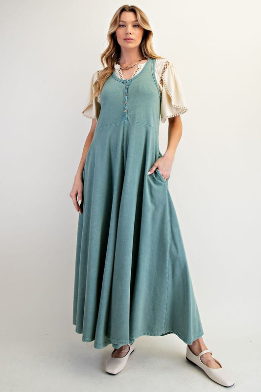SLEEVELESS MINERAL WASHED TERRY PALAZZO JUMPSUIT