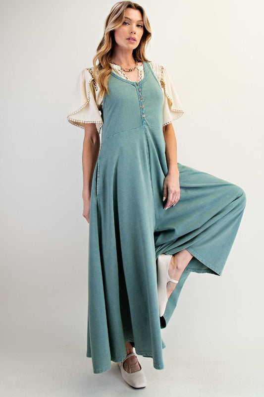 SLEEVELESS MINERAL WASHED TERRY PALAZZO JUMPSUIT