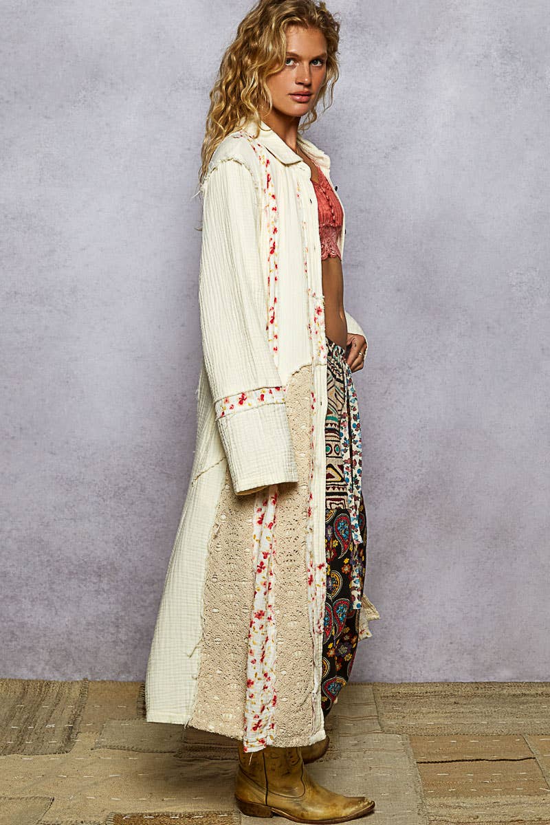 Long sleeve patch woven long jacket