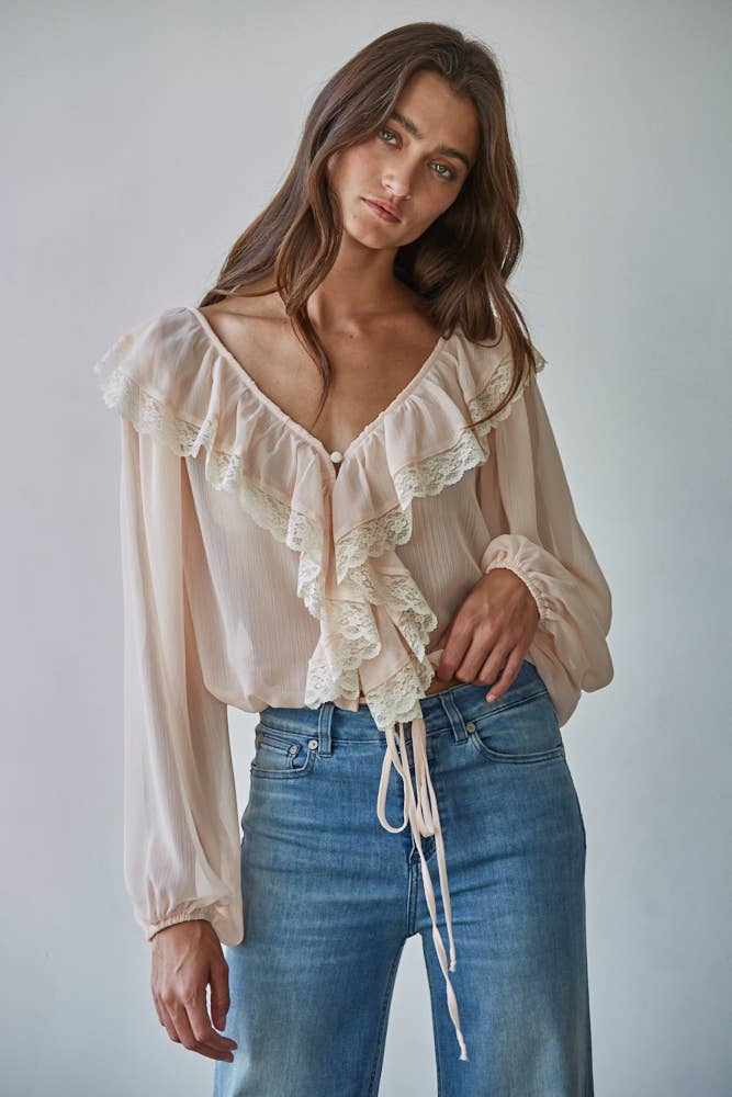 Chiffon Long Sleeve Ruffle Top