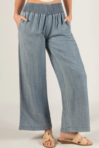 Wide Leg Pants with Shirred Waist