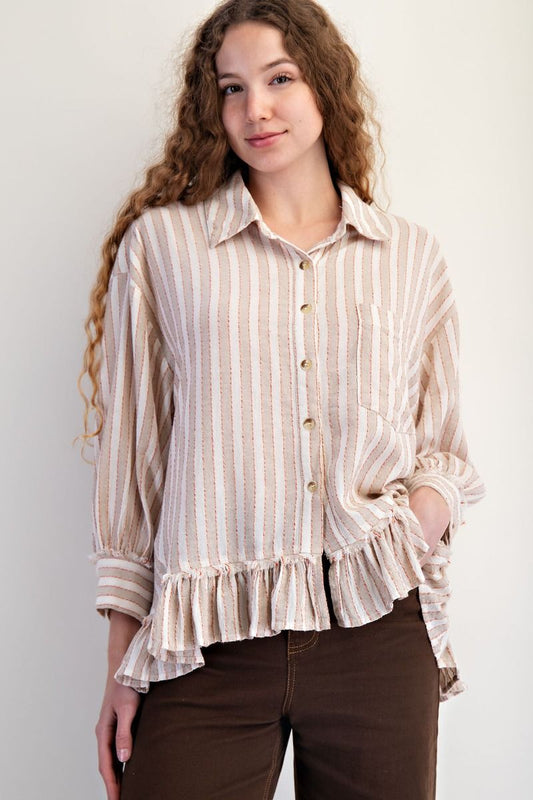 Mushroom STRIPE LINEN SHIRT