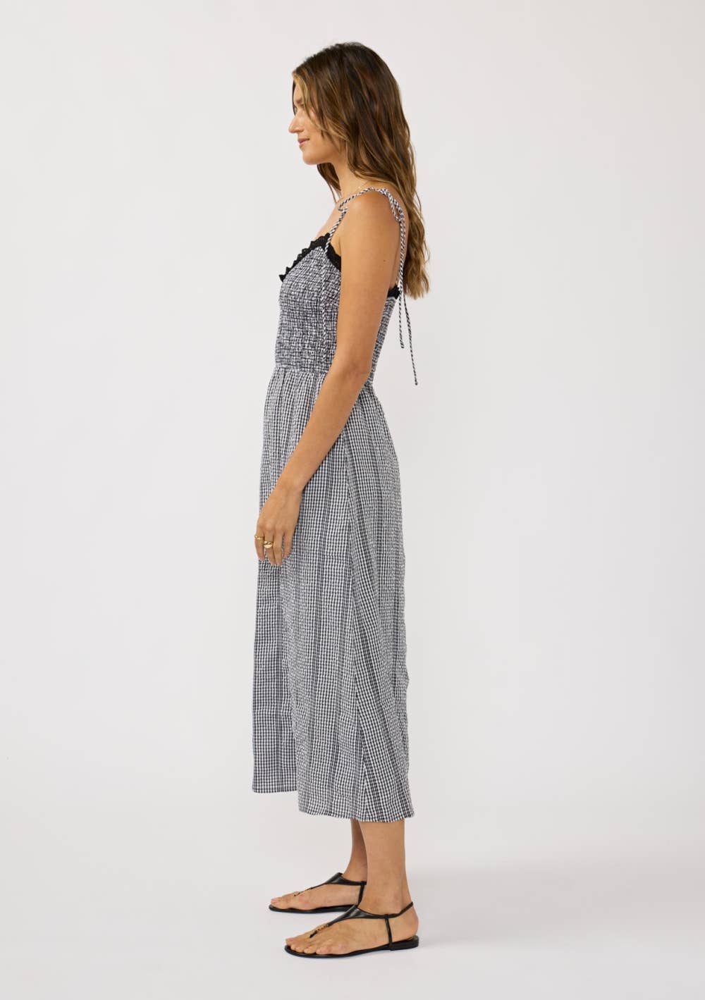Smocked Gingham Midi Dress