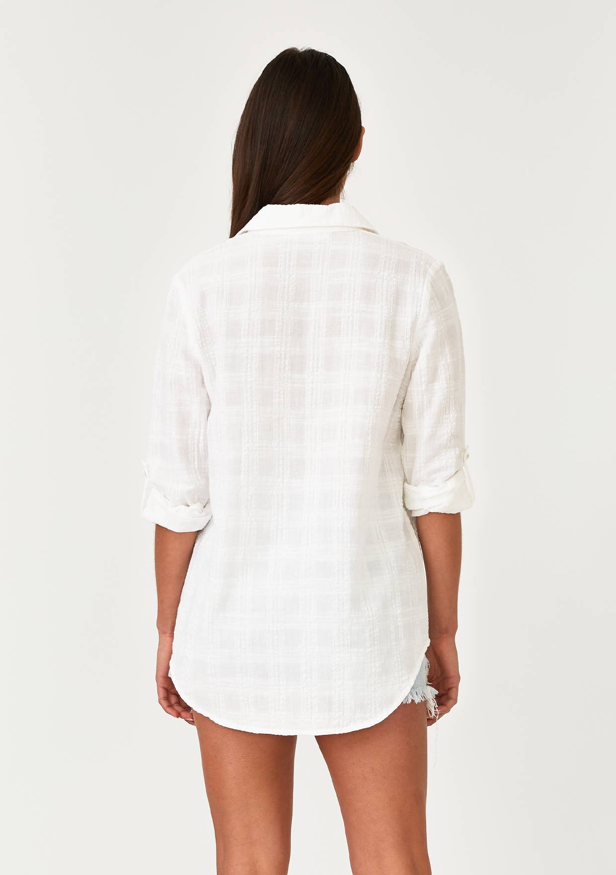 Puckered Long Sleeve Button Down Blouse
