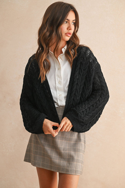 LIGHT WEIGHT CABLE KNITTED CARDIGAN